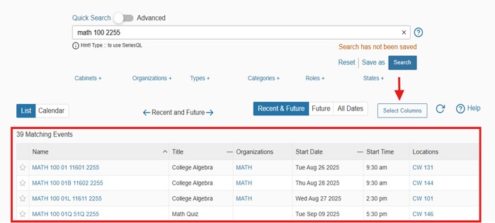 Class search with filter