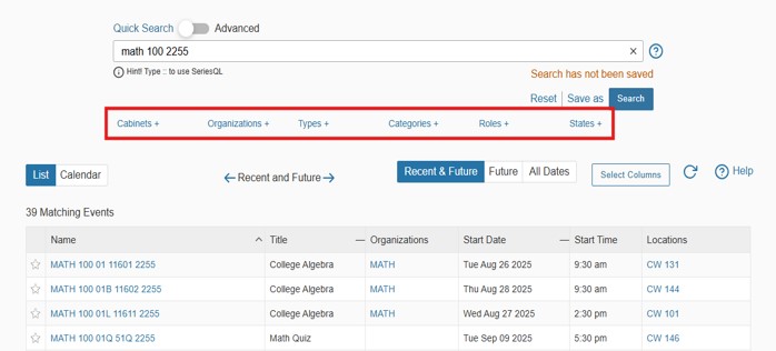 Class search results