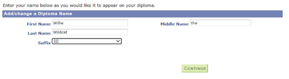 Screen Shot of Diploma Name Box on Application