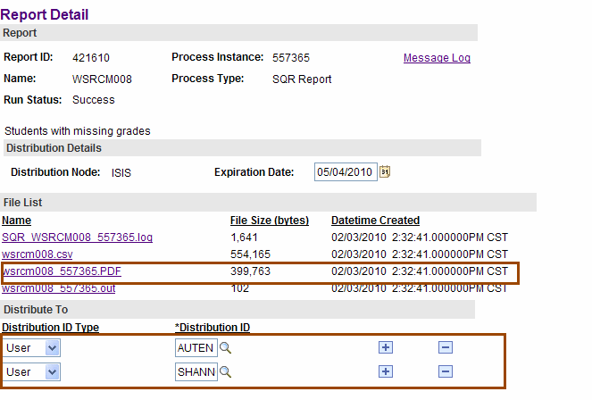 Report detail and distribution