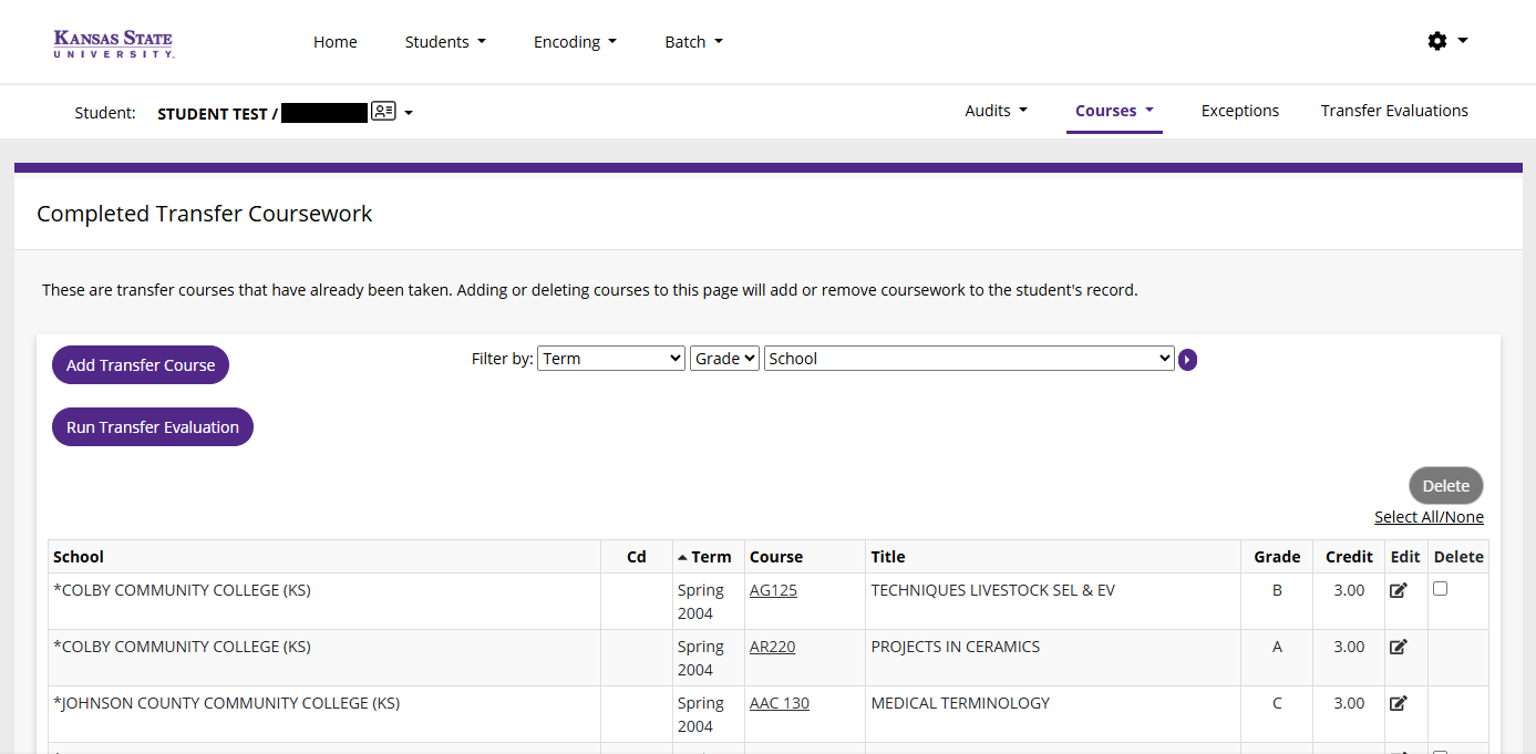Courses - Transfer