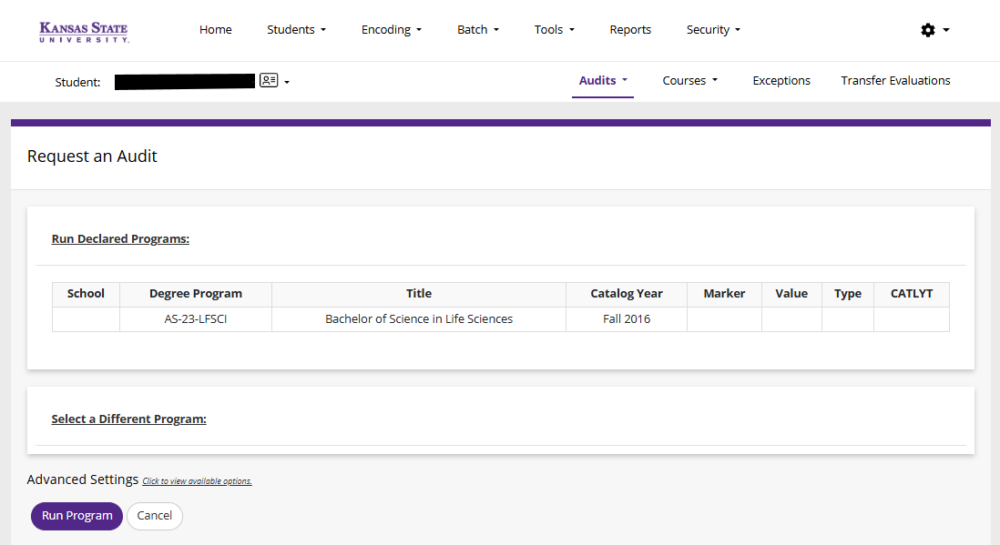 uAchieve Student Access Menu