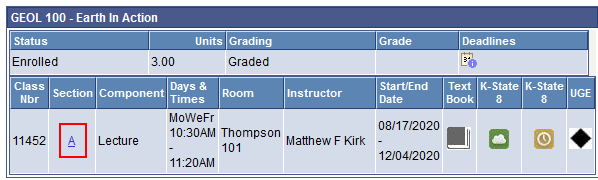 Class Schedule Class Section View