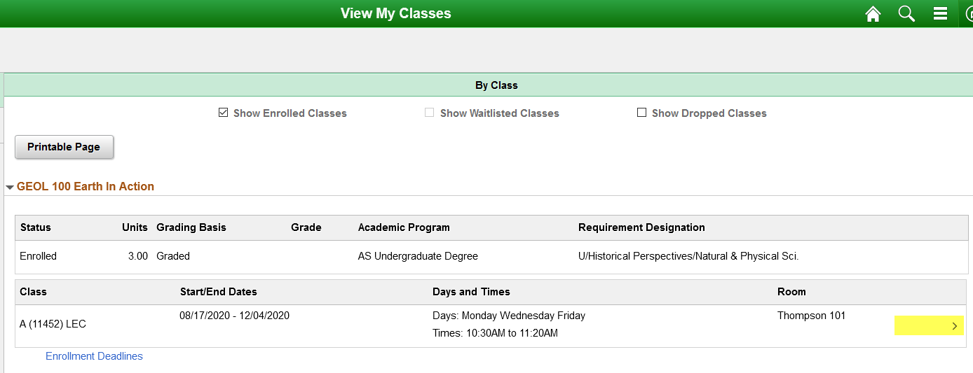 Class Info Page - Fluid View