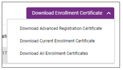 Enrollment Certification Option Menu in MyHub