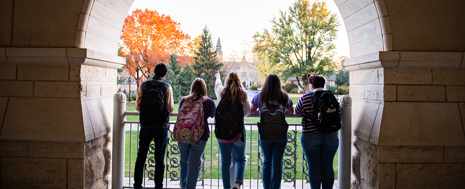 students looking out from Hale