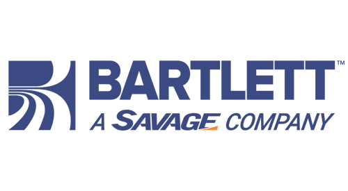 blue and white logo for bartlett a savage company