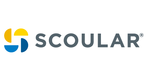 orange,yellow,blue scoular logo with grey text