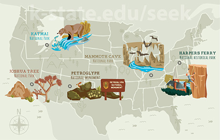 This U.S. map shows the locations of research projects from the Applied Park Science Lab. 