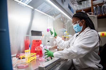 Tshefofatso Ngwaga researches how the human immune system detects pathogenic bacteria.