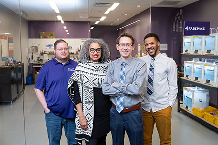 The Sunderland Foundation Innovation Lab leadership team includes, from left, Charles Appelseth, Tara Coleman, Jeff Sheldon and Jahvelle Rhone.