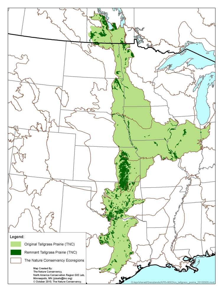 Span of original and current tallgrass prairie