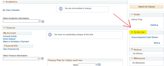 screen shot from KSIS directing to click on to do list on right side of the page