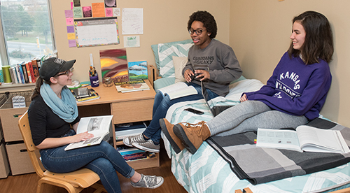 Students in residence hall on campus