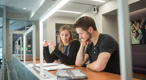 Students in building on campus