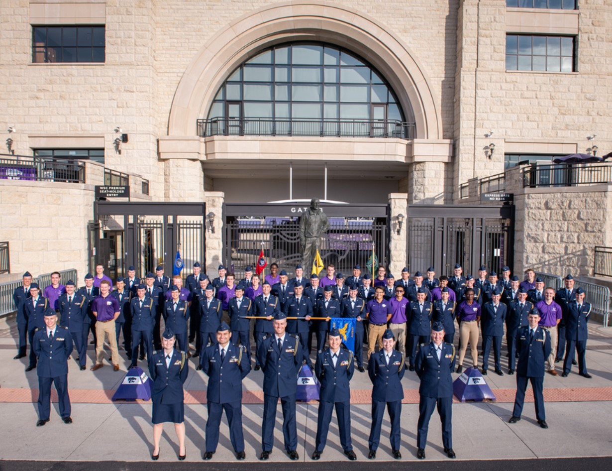 Cadet wing in front of Bill Snyder Stadium 