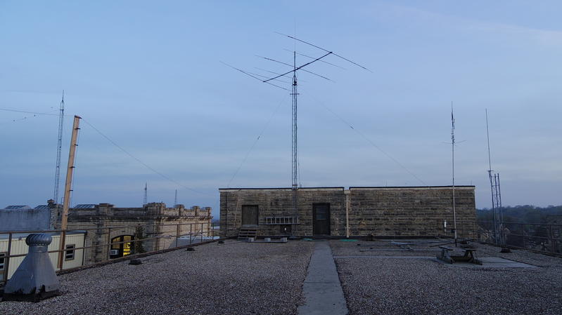 Tower in place with taught guy wires