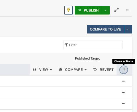 Menu options for a single version of a page