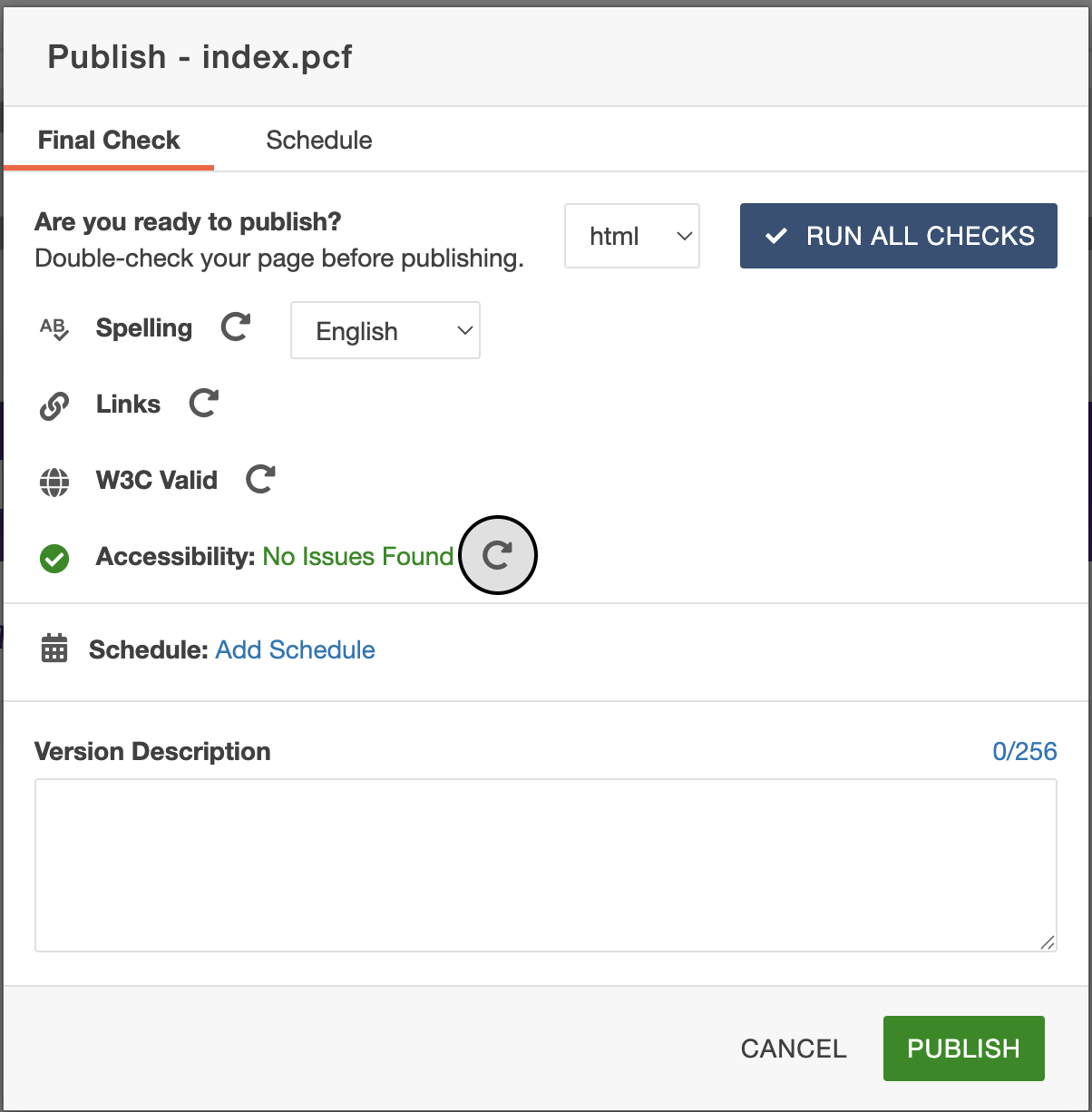 Screenshot of high level template accessibility 
