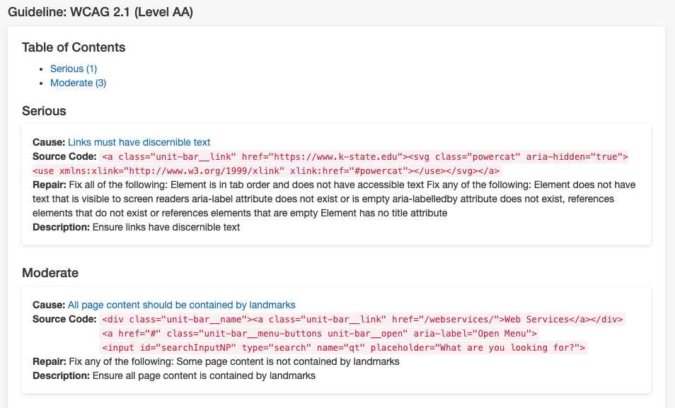 CMS accessibility errors