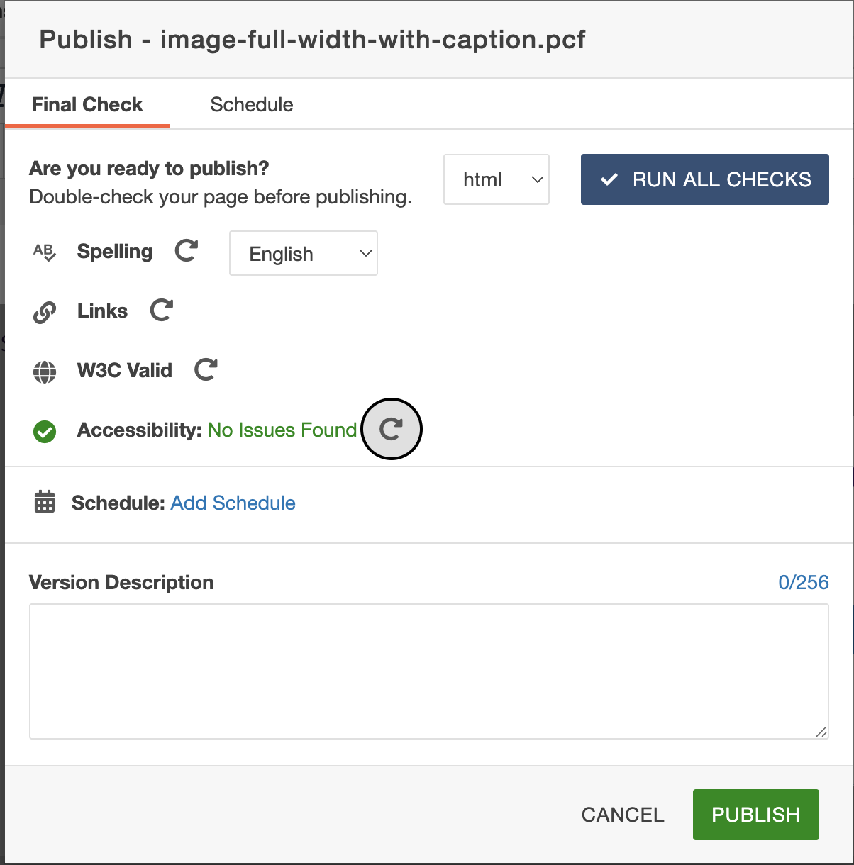 Screenshot of Image, full width with caption component error check -  no errors