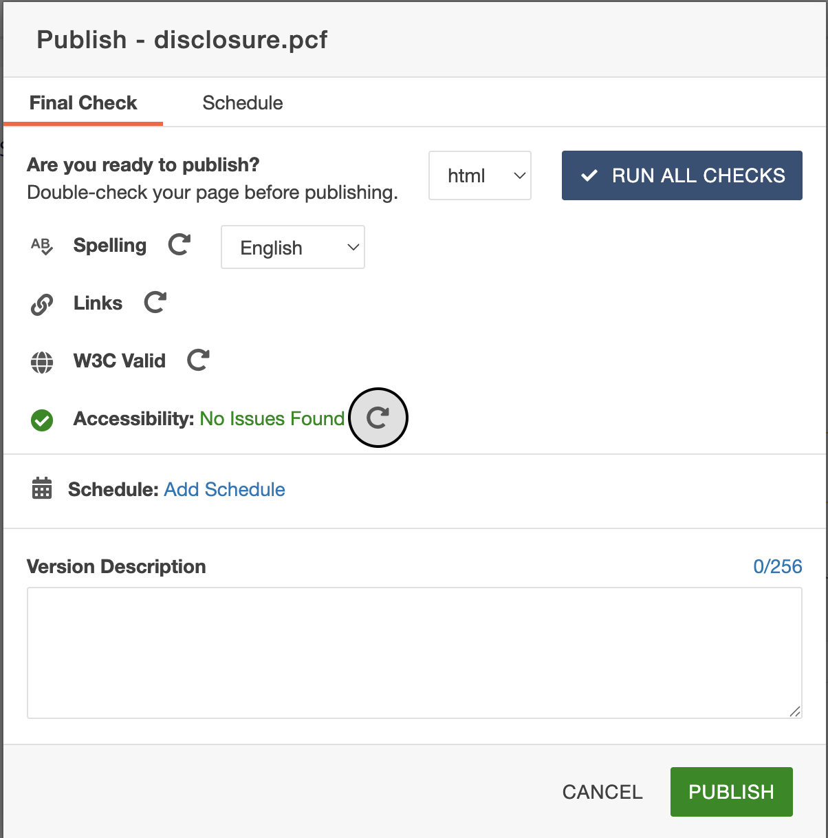 Screenshot of error check for disclosure component