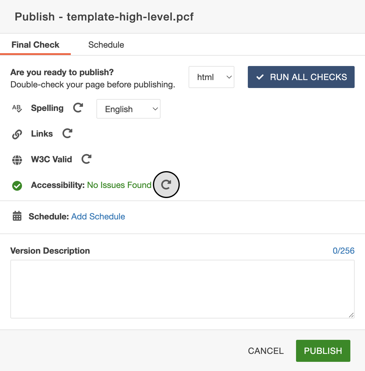 screen shot of error panel showing no accessibility errors