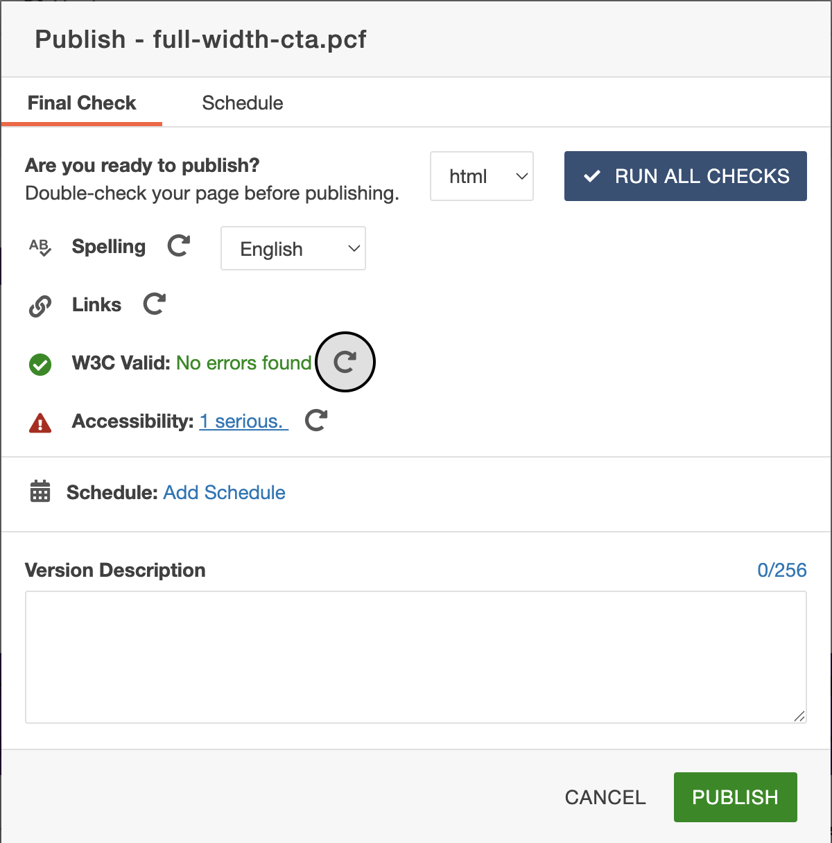 screenshot of full width plus cta layer error check