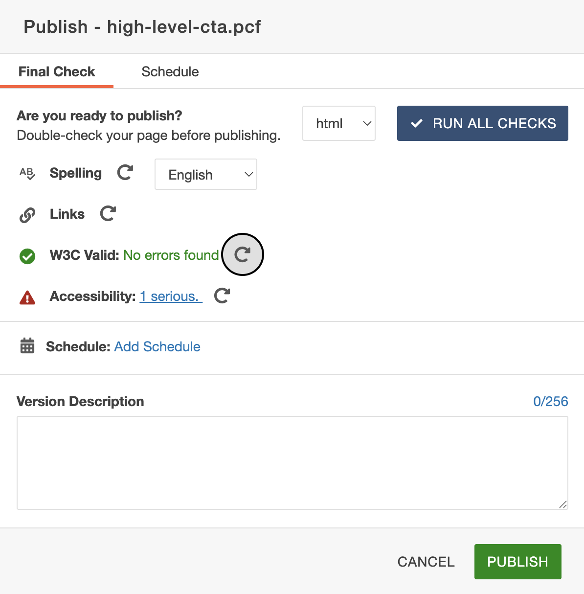 screenshot of high level page with call to action error check