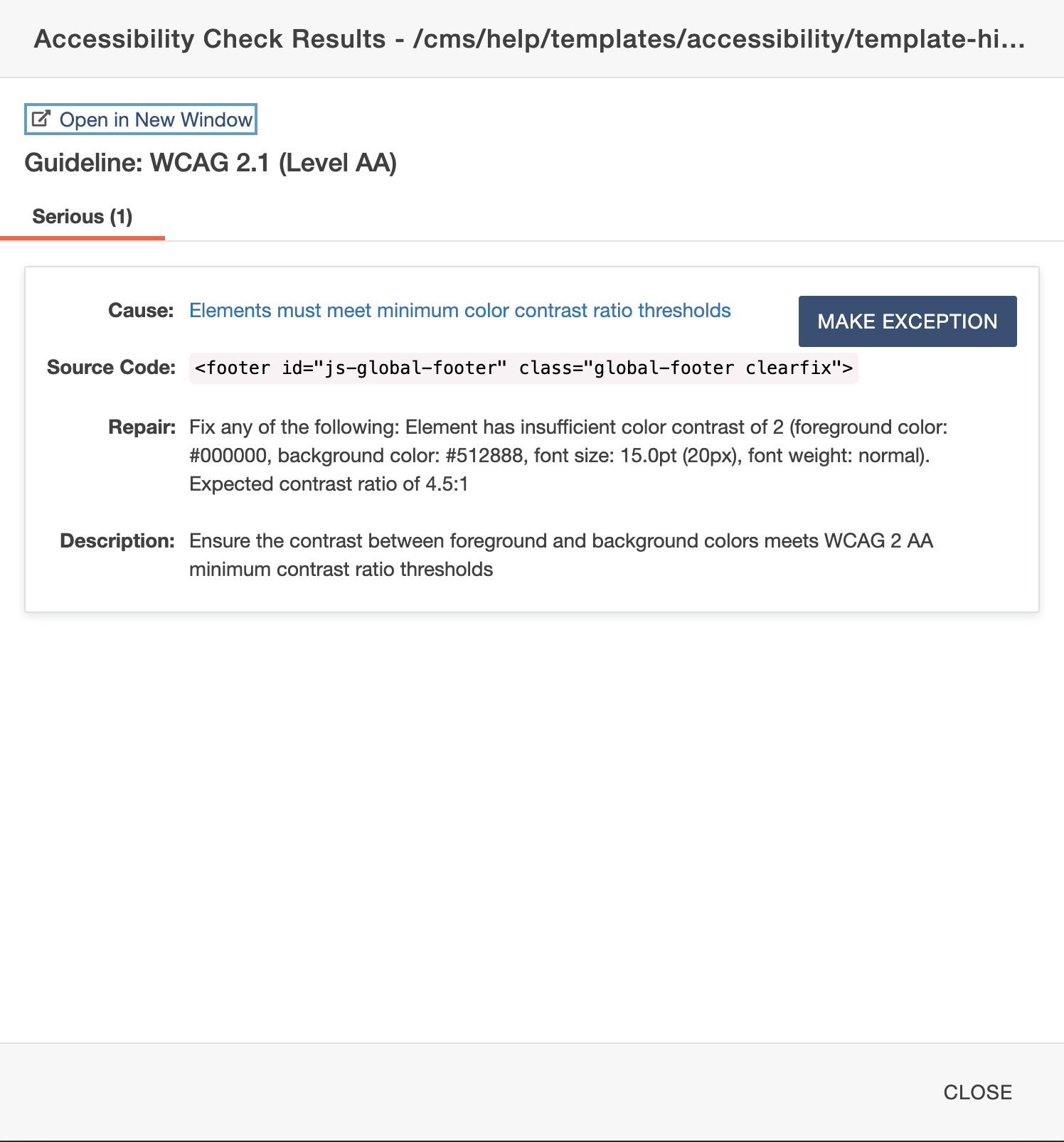 screenshot of high level page plus call to action error results