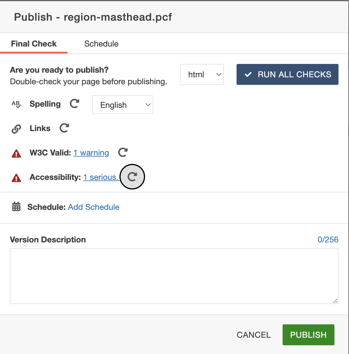 Screenshot of accessibility check