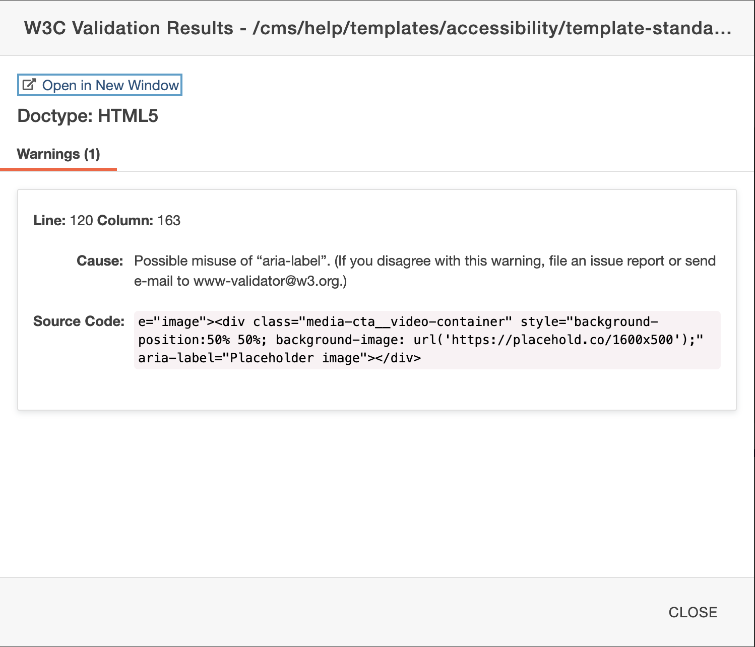 screenshot of accessibility error