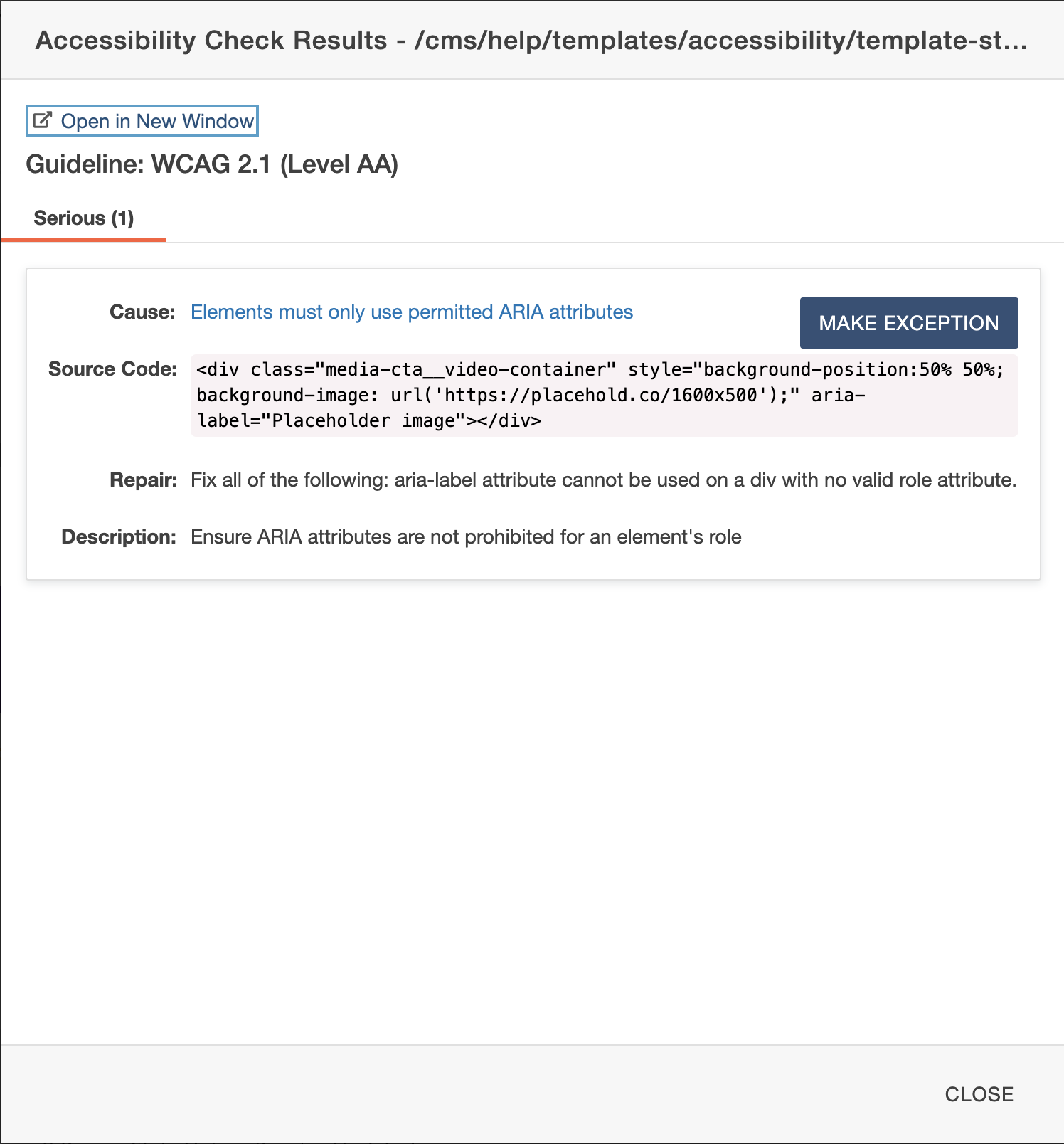 screenshot of w3c error