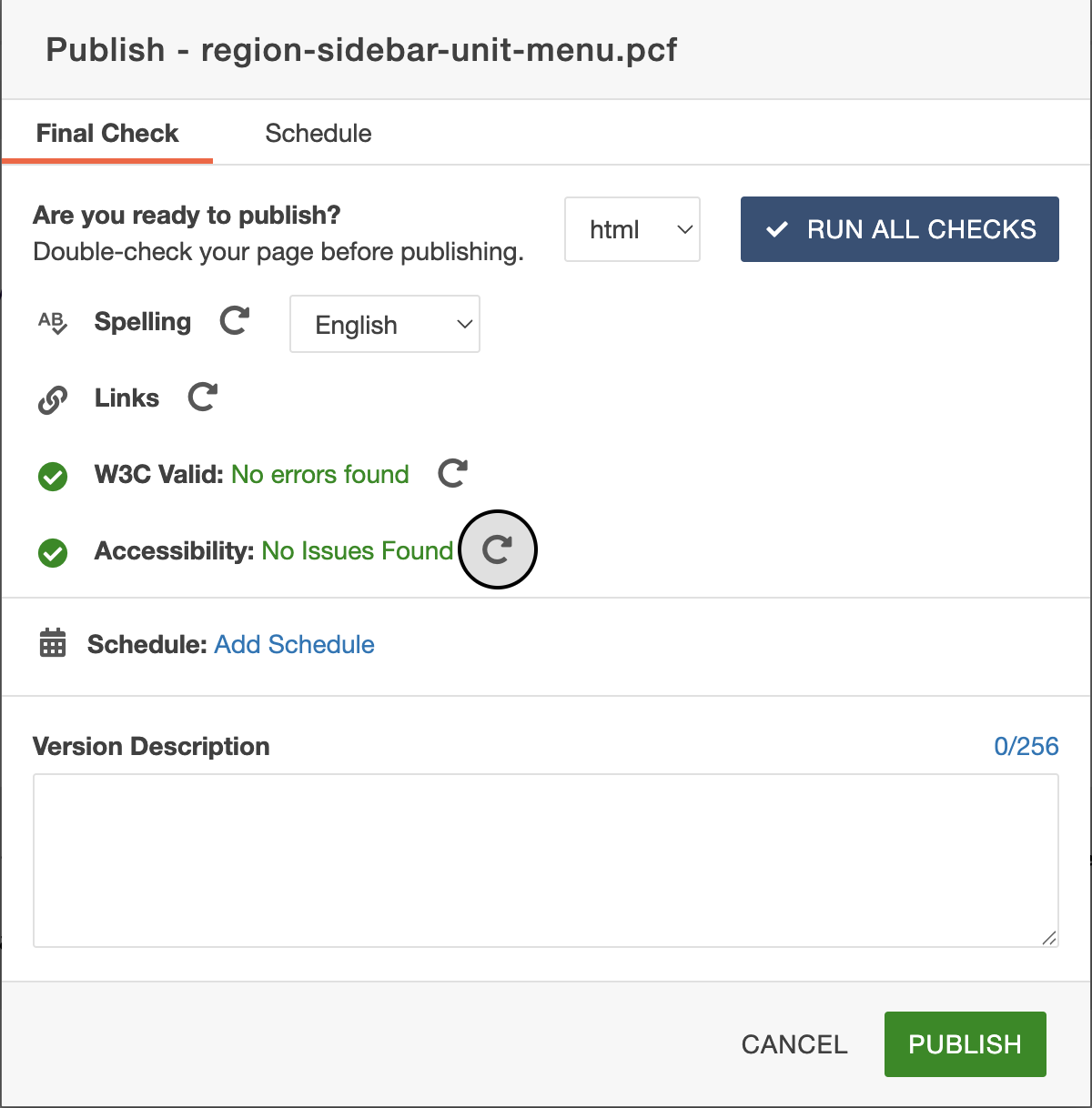 Screenshot of accessibility check screen