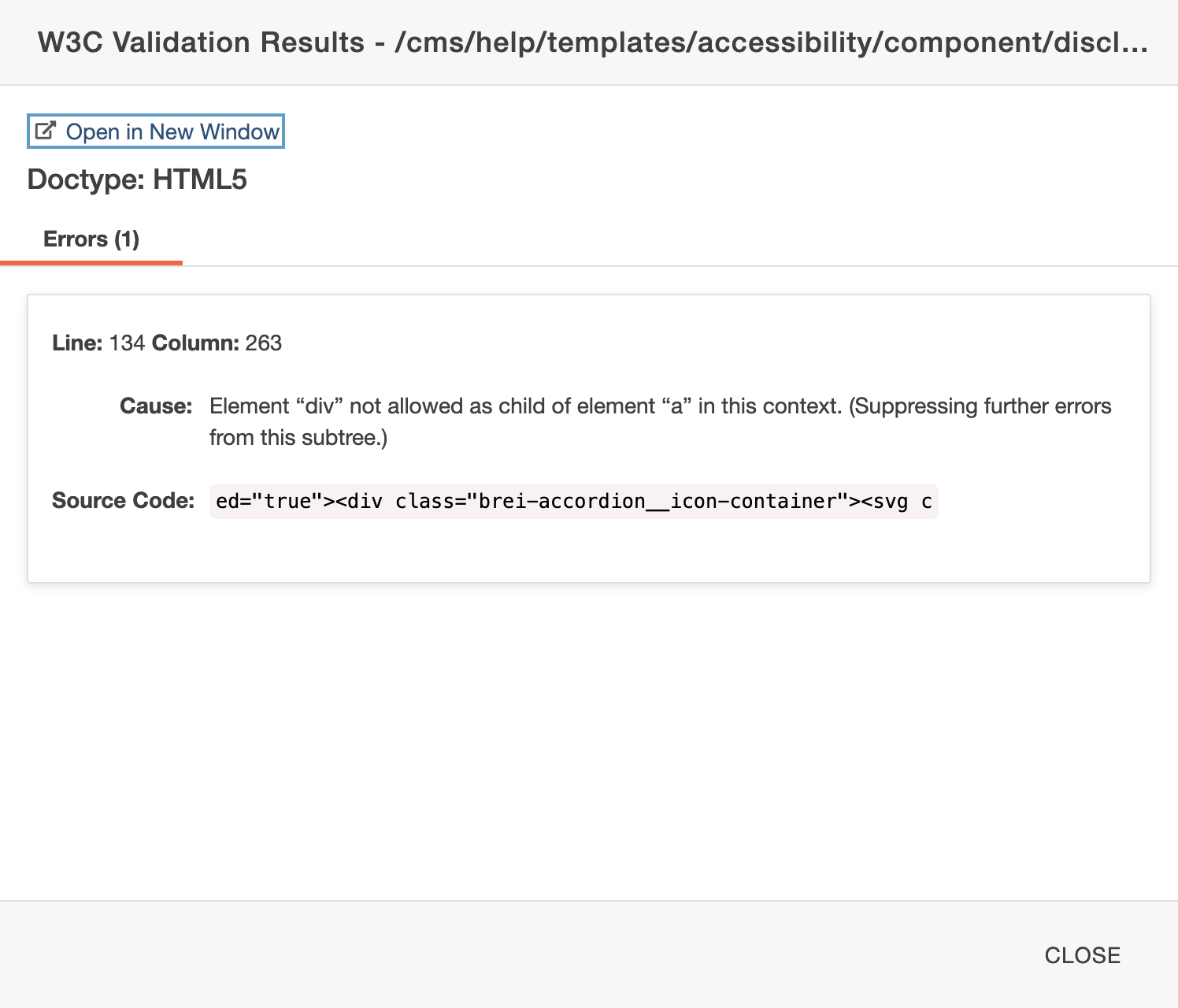 screenshot of disclosure w3c errors