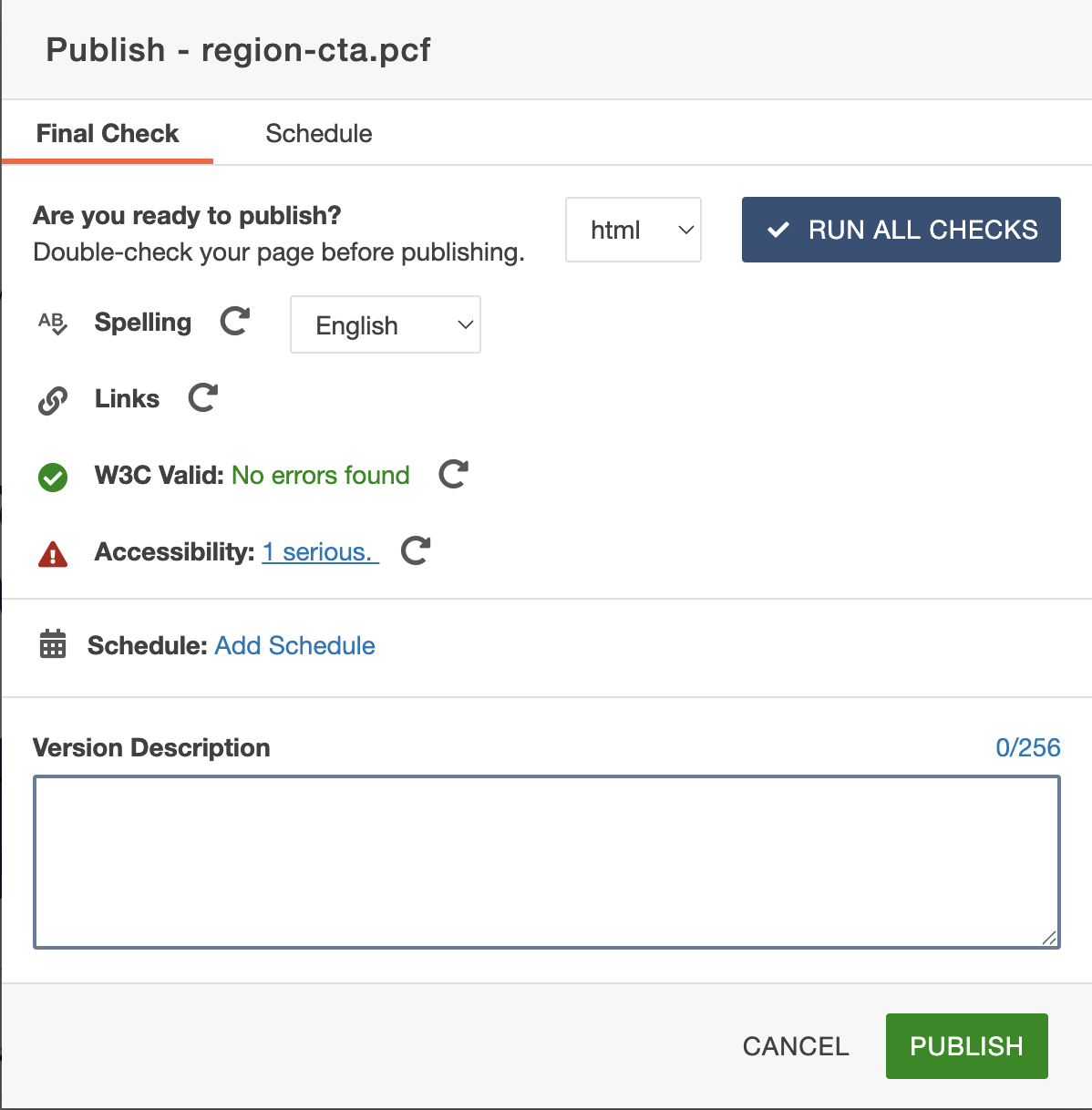 Screenshot of W3C and WCAG error test