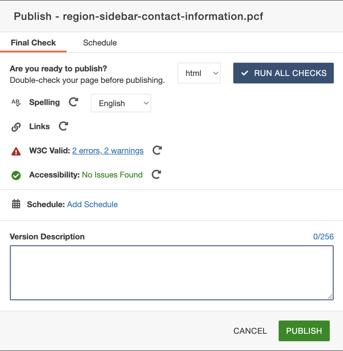 Screenshot of W3C errors and Accessibility errors