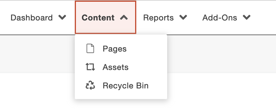 On the Content tab in the blue header, click Assets
