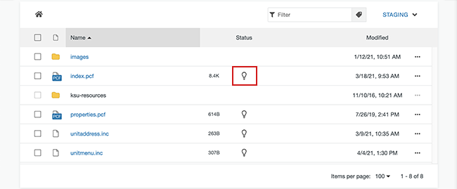 Image showing location of the lightbulb icon used to check a file out.