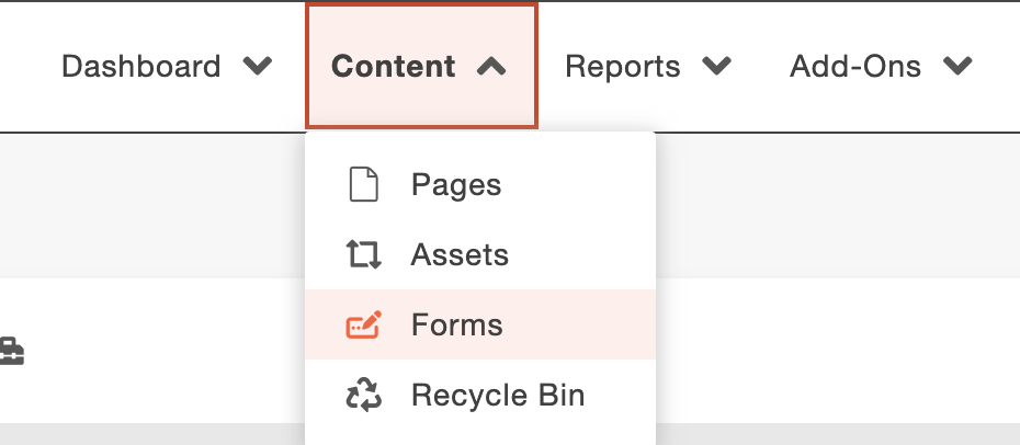 On the Content tab, click Forms
