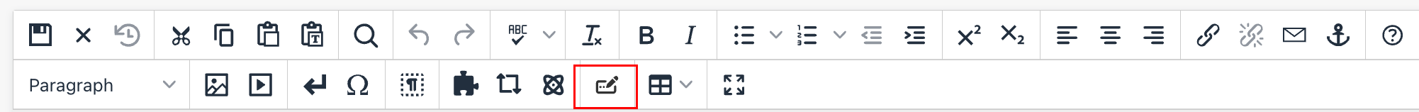 Editor's toolbar with Insert Form highlighted