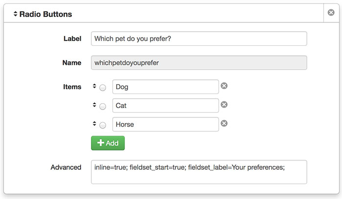 Fieldset example in a form