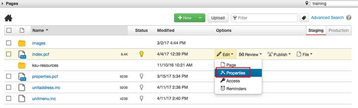 Modify page properties from Pages List View