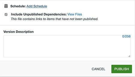 Include Unpublished Dependencies checkbox