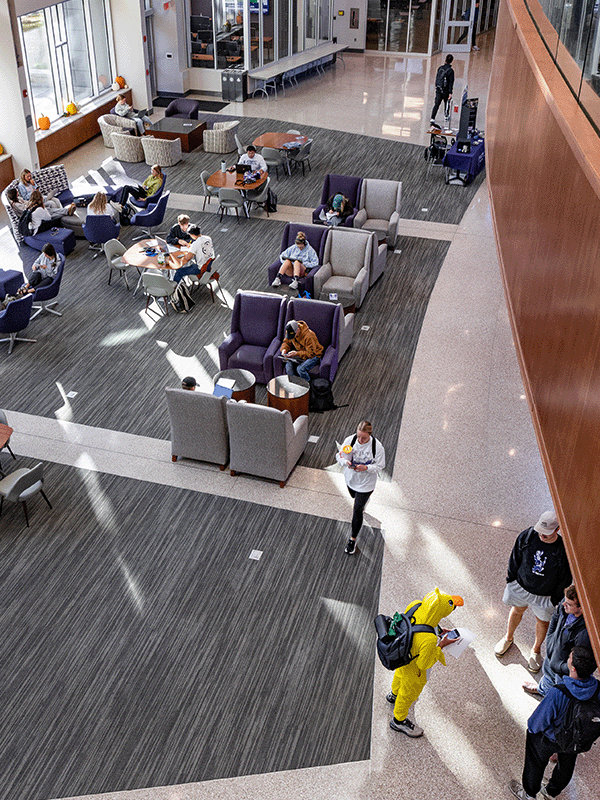 Students walking through the Business Building